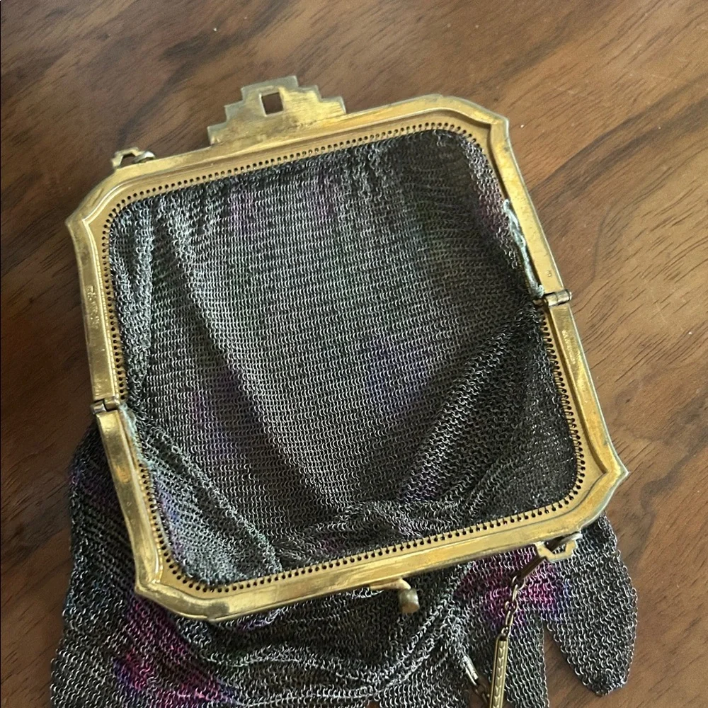 Antique Art Deco Dresden Mesh Watercolor Floral Purse Handbag - Picture 15 of 15